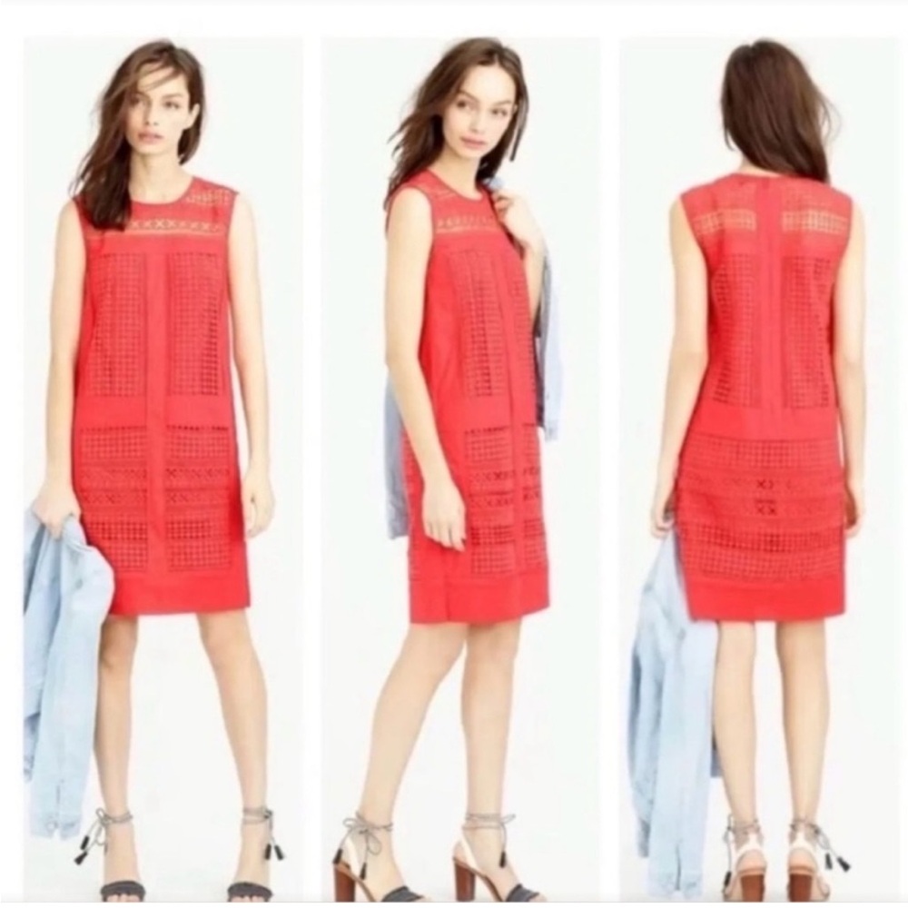 J Crew XS Geo Lace Red Sleeveless Shift Dress